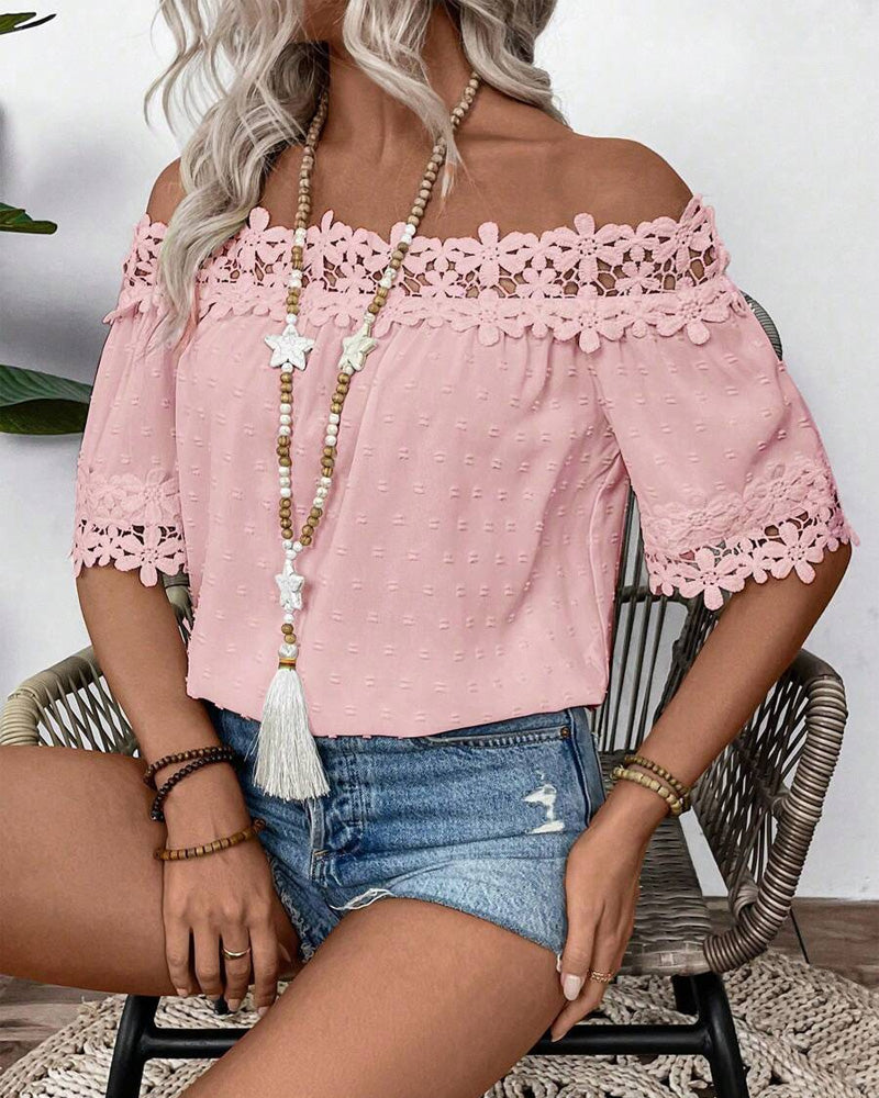 Blouse à Épaule Unique avec Dentelle et Fleur 3D