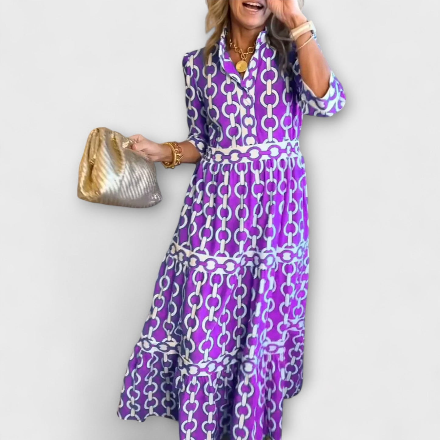 REAGAN – ROBE MIDI AVEC IMPRIMÉ CHAÎNE ÉLÉGANT
