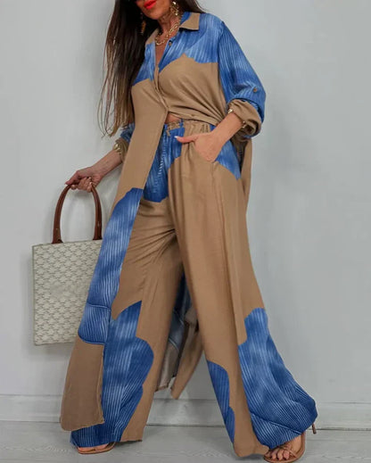 ISABEAU – ENSEMBLE HAUT À IMPRIMÉ PATCHWORK TENDANCE ET PANTALONS AMPLE