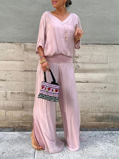 ESMERALDA – ENSEMBLE DE PANTALONS ÉLÉGANTS EN CHIFFON À JAMBES LARGES EN DEUX PIÈCES