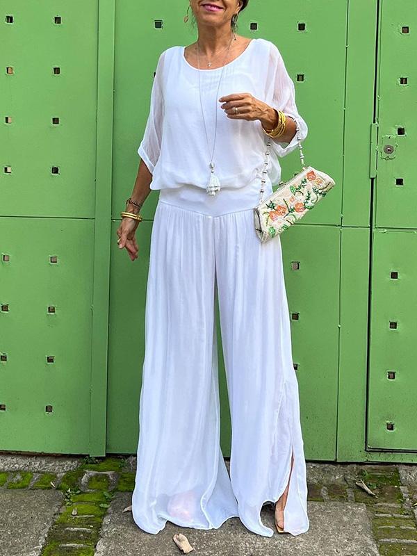 ESMERALDA – ENSEMBLE DE PANTALONS ÉLÉGANTS EN CHIFFON À JAMBES LARGES EN DEUX PIÈCES
