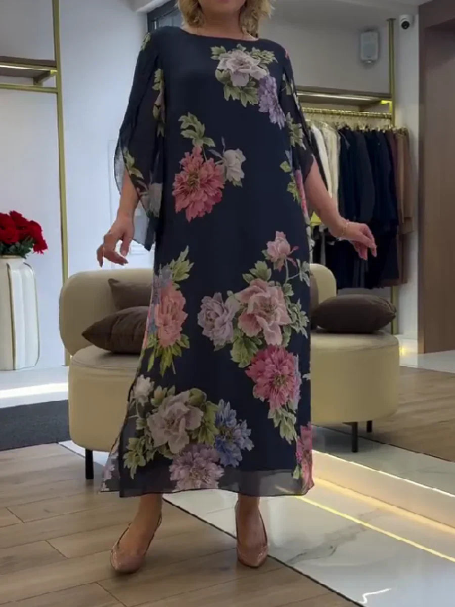 Robe Maxi à Imprimé Floral en Chiffon Léger et Confortable
