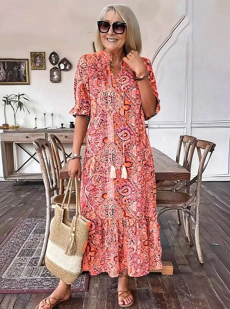 Mevelyn - Robe Bohémienne en Paisley avec Franges