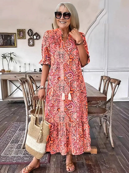 Mevelyn - Robe Bohémienne en Paisley avec Franges