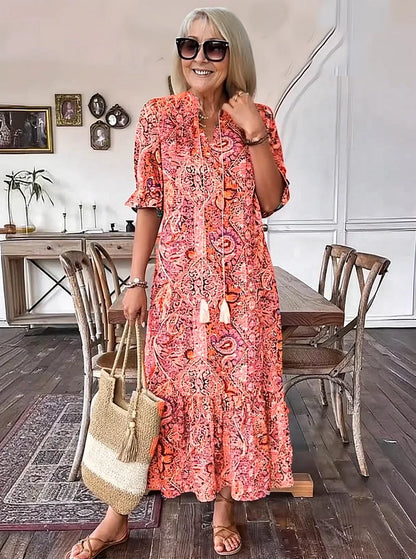 Carolette - Robe Maxi à Col avec Corde Boho