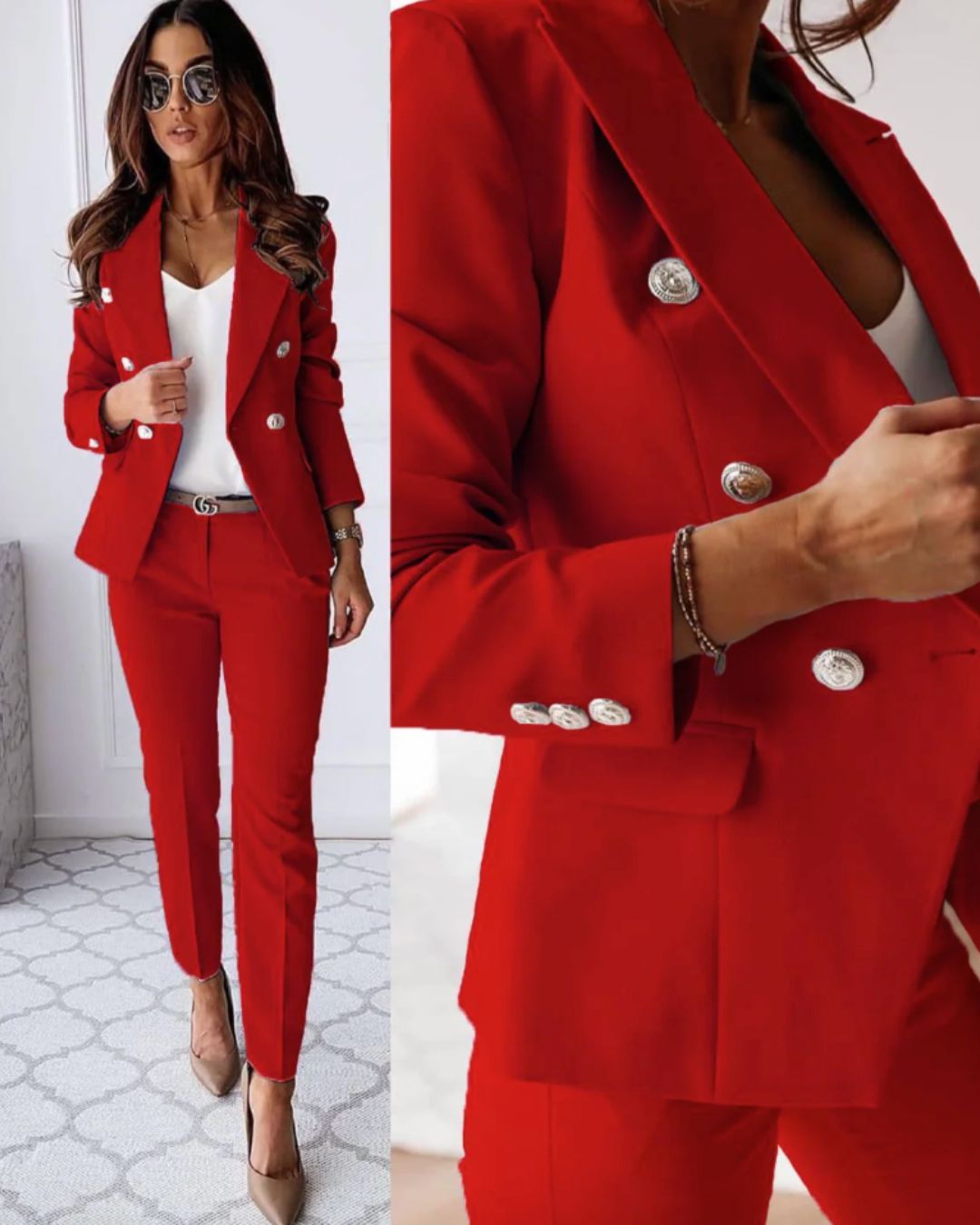 Ensemble Femme Double Boutonnage – Blazer Sur Mesure & Pantalons Élégants