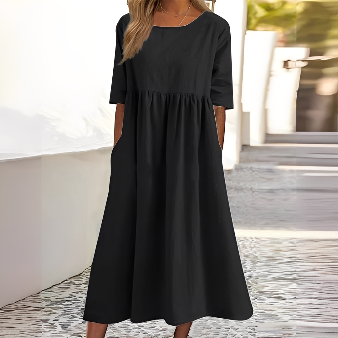 Sylvette - Robe en coton pour femme avec décolleté rond