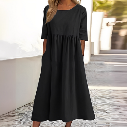 Sylvette - Robe en coton pour femme avec décolleté rond