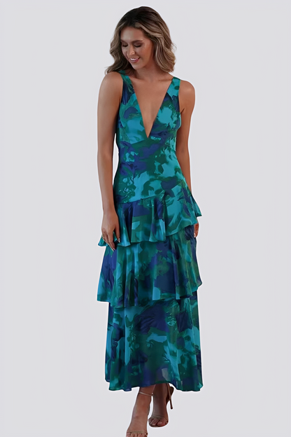 Hazel - Robe maxi sans dos avec imprimé floral pour femmes