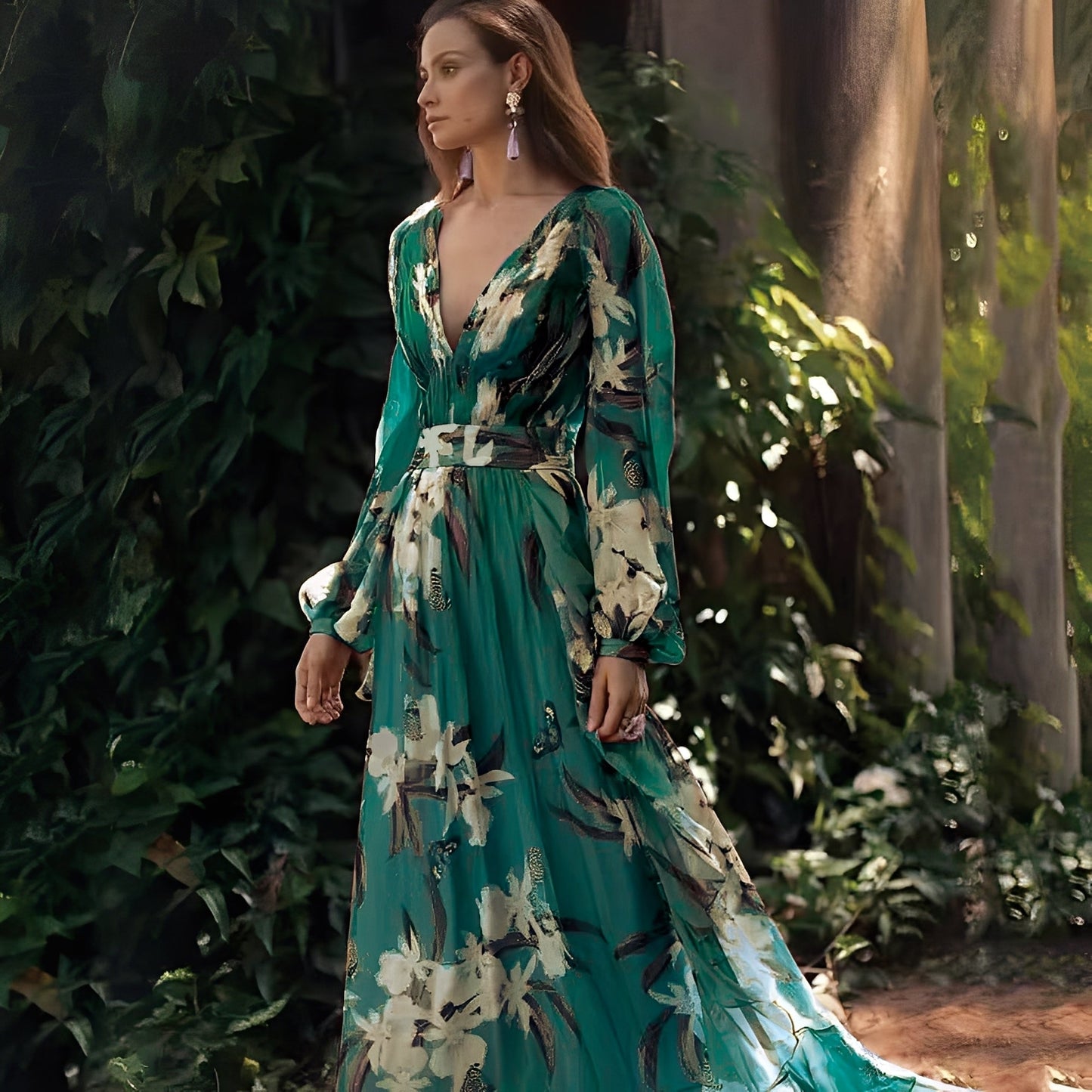 Karine - Robe longue élégante avec décolleté en V pour femmes