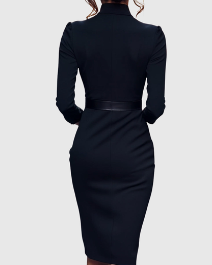Lara – Robe Midi Chic avec Col Croisé