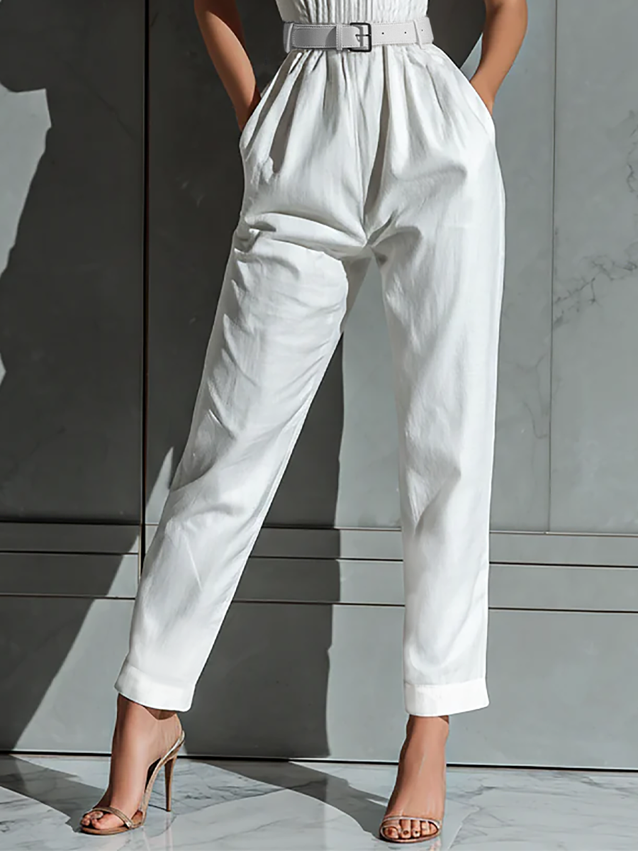 Salopette Ample En Coton Et Lin Couleur Ivoire Avec Taille Fine Pour Femme