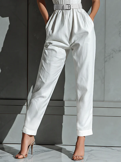 Salopette Ample En Coton Et Lin Couleur Ivoire Avec Taille Fine Pour Femme