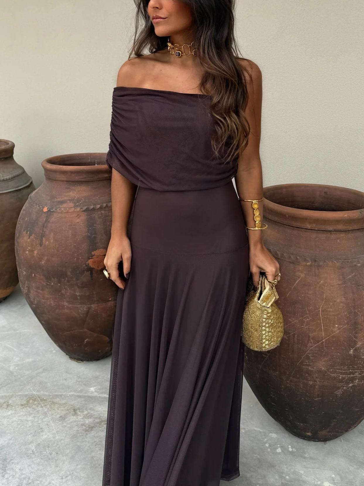 JAYLA - ROBE ASYMÉTRIQUE EN MESH À UNE ÉPAULE