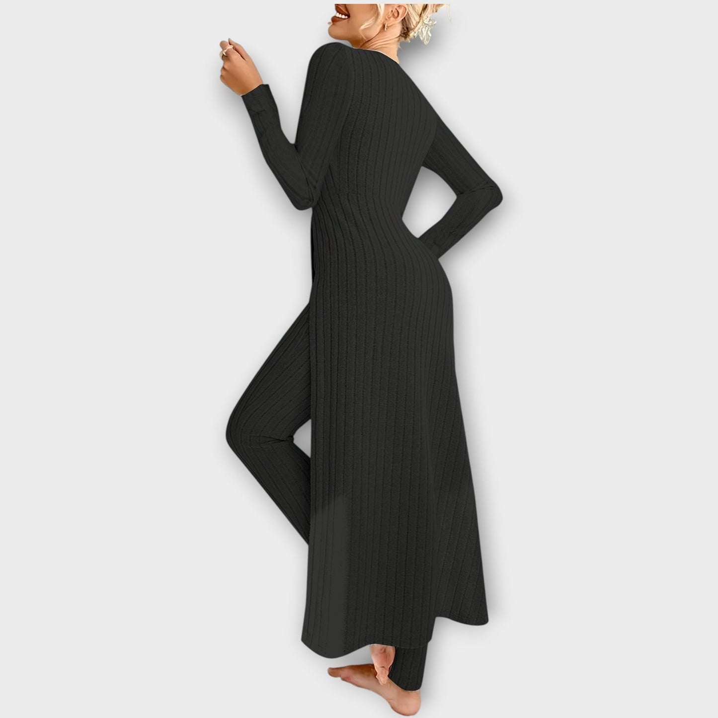 Ensemble de détente en tricot côtelé avec tunique fendue