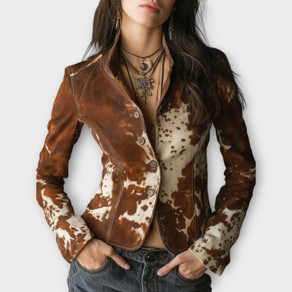 Veste en Suédine avec Imprimé Vintage en Cuir de Vache