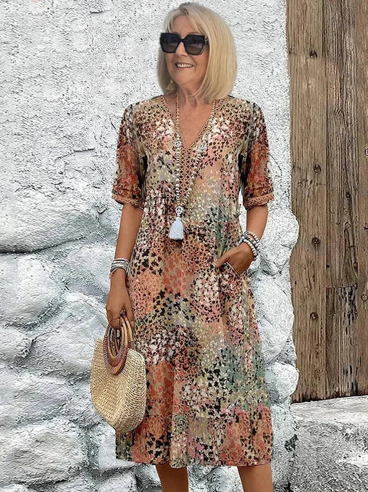 Emelith - Robe d'Été en Dentelle Léopard avec Décolleté en V