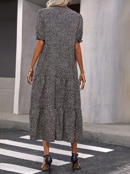 Robe Longue Femme - Col Ronde avec Détails Froncés Élégants