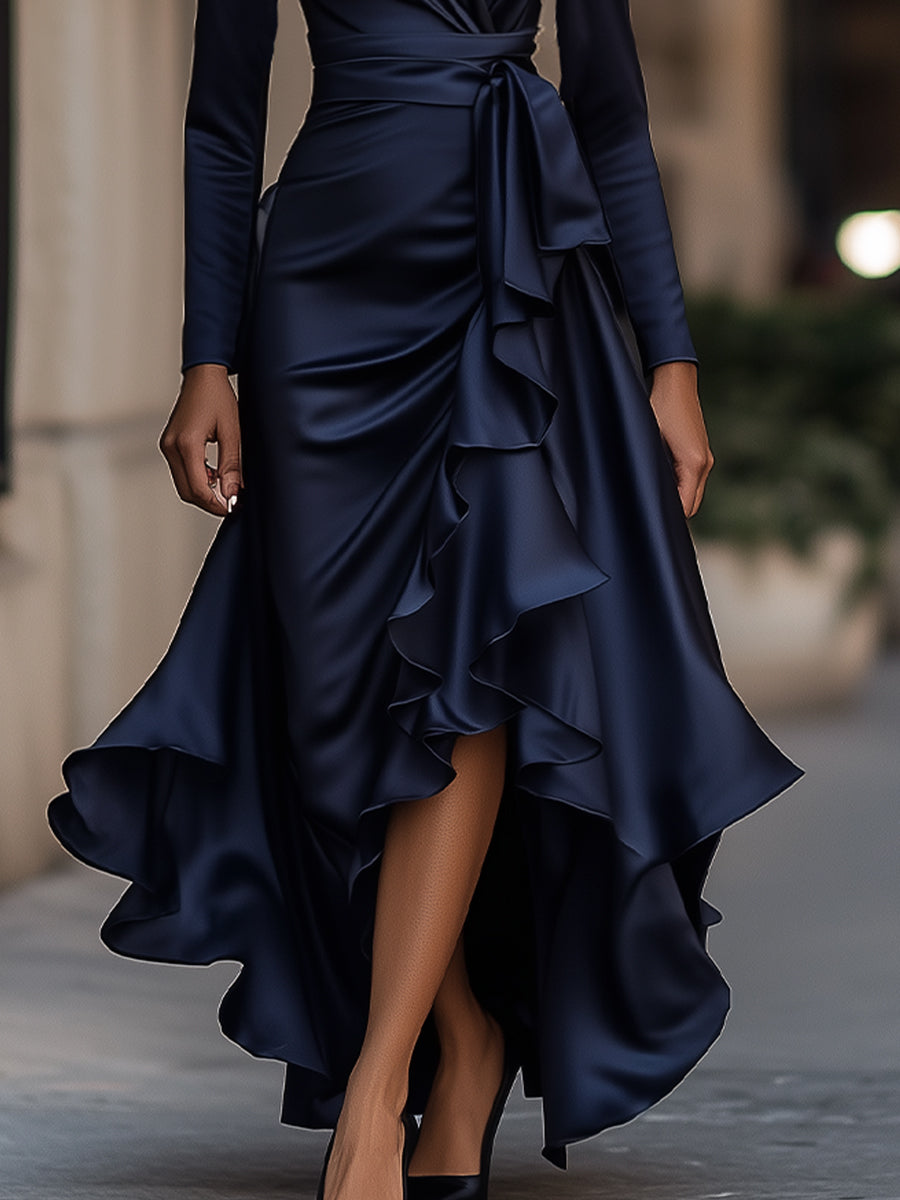 Palma | Robe Maxi en Satin Drapé avec Détails en Volant