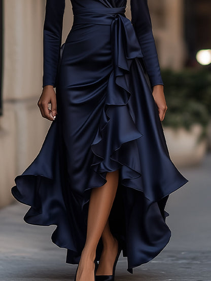 Palma | Robe Maxi en Satin Drapé avec Détails en Volant