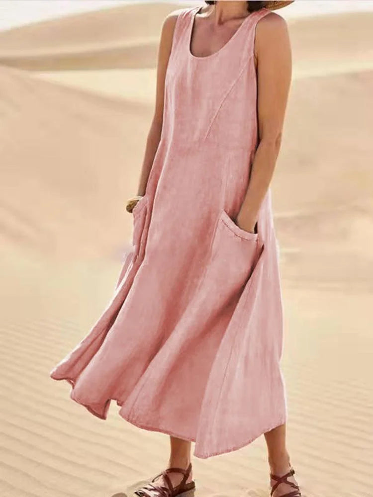 Gillian – Robe Classique Sans Manches en Lin et Coton