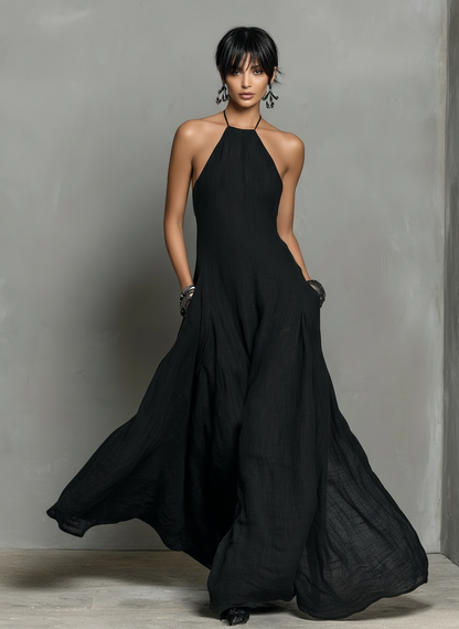 Robe Maxi Sans Manches en Mélange de Lin Minimaliste pour Femme