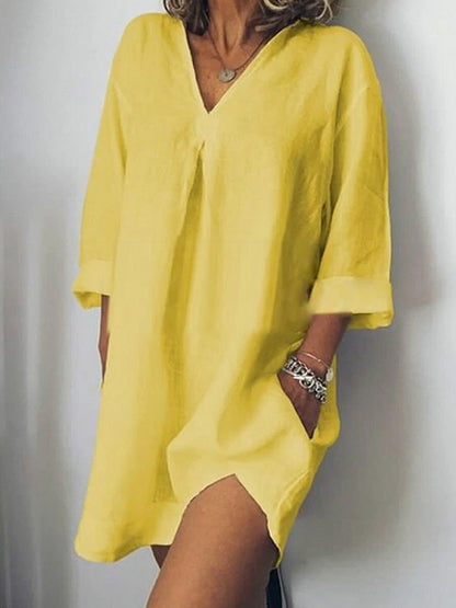 Iona – Robes légères en lin avec décolleté en V pour des journées d'été détendues