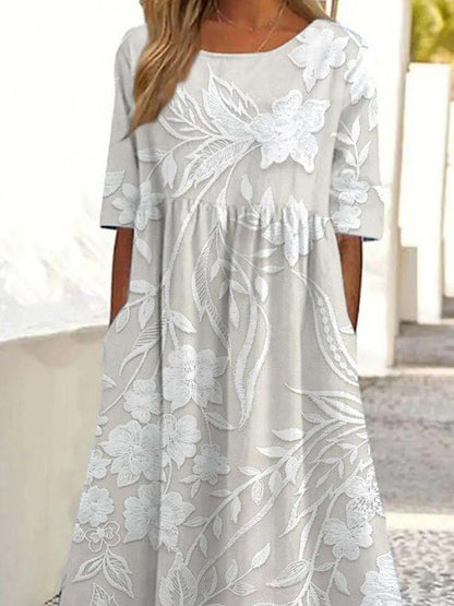 Maëlle – Robe Midi Classique avec Imprimé et Poches Latérales