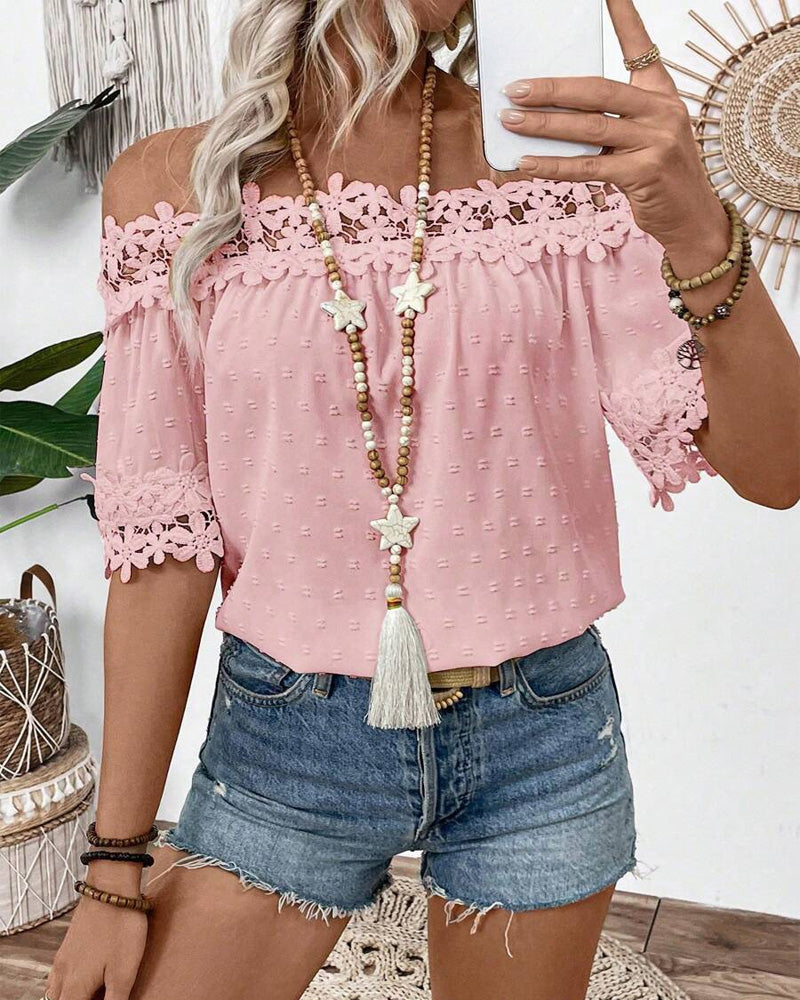 Blouse à Épaule Unique avec Dentelle et Fleur 3D