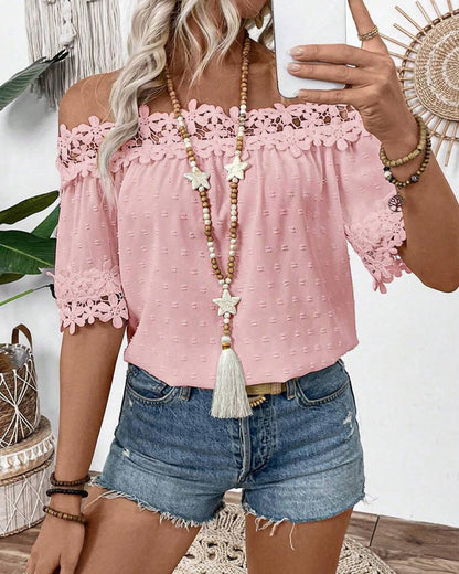 Blouse à Épaule Unique avec Dentelle et Fleur 3D