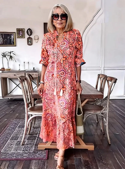 Carolette - Robe Maxi à Col avec Corde Boho