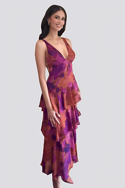 Hazel - Robe maxi sans dos avec imprimé floral pour femmes