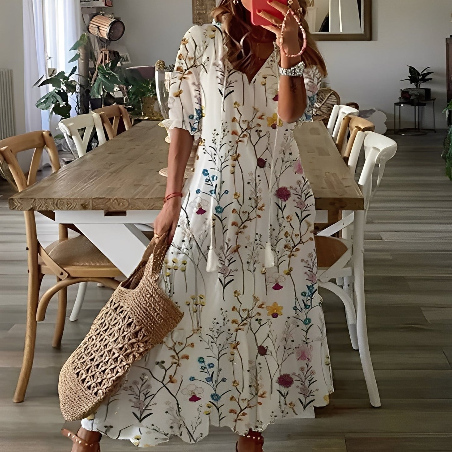 Domitille - Robe élégante à col en V décontractée pour femme