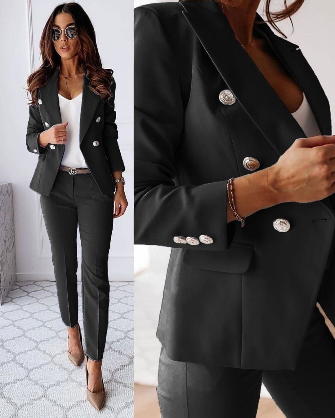 Ensemble Femme Double Boutonnage – Blazer Sur Mesure & Pantalons Élégants