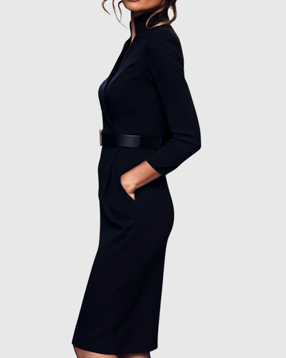 Lara – Robe Midi Chic avec Col Croisé