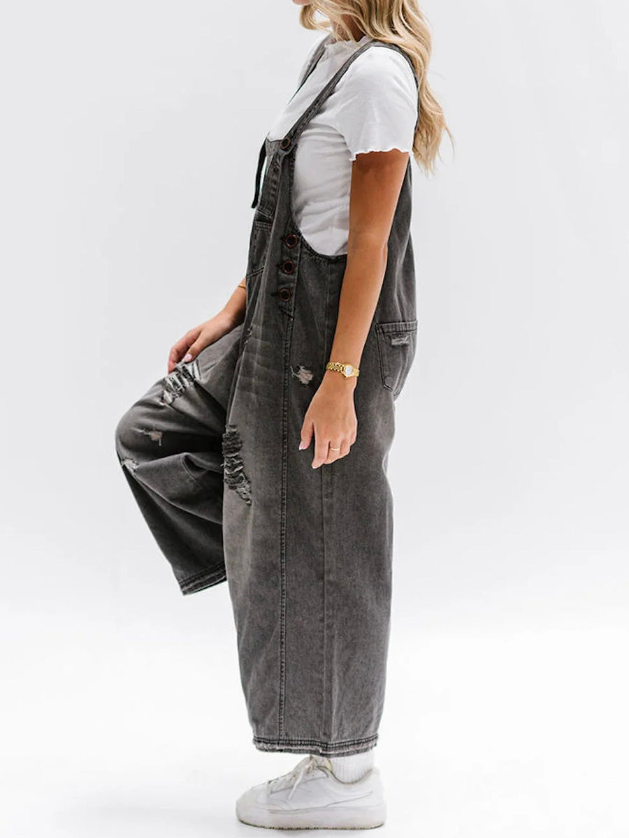 ELESSA – SALOPETTE EN DENIM À COUPE LOOSE EN LOOK USÉ