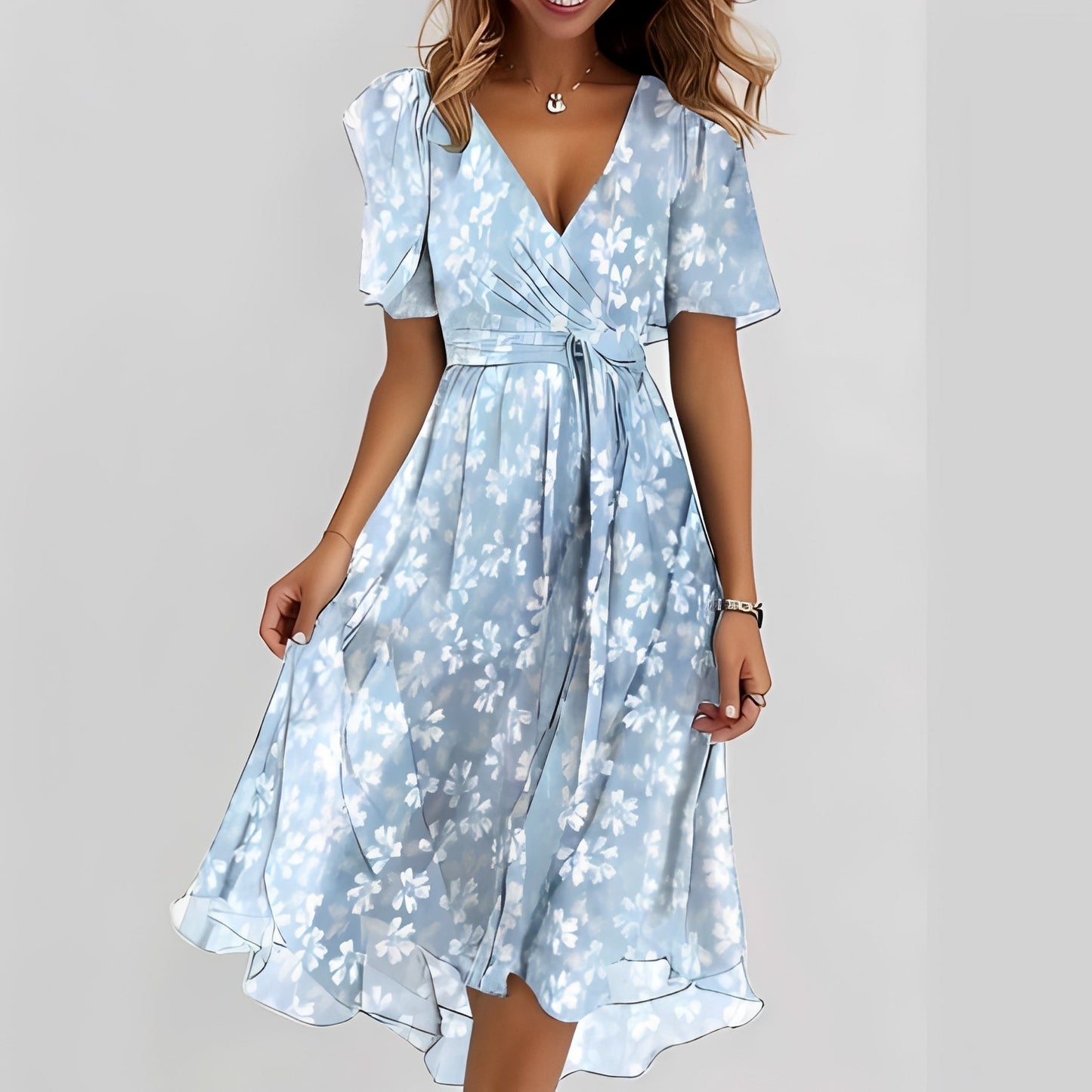 Gemma - Robe midi élégante à manches courtes pour femmes