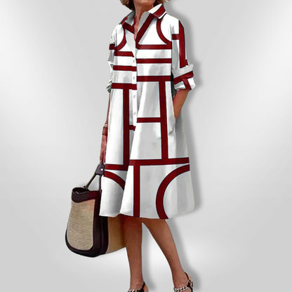 Helena | Robe Midi avec Motif Géométrique