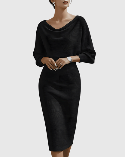 Ismeria | Robe Midi Drapée Blanche à Manches Chauve-Souris