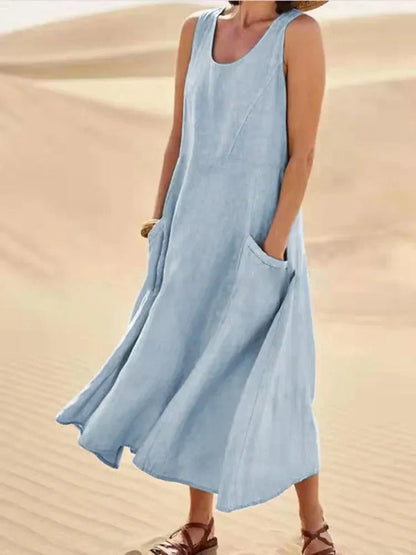 Gillian – Robe Classique Sans Manches en Lin et Coton