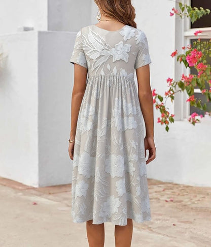 Maëlle – Robe Midi Classique avec Imprimé et Poches Latérales