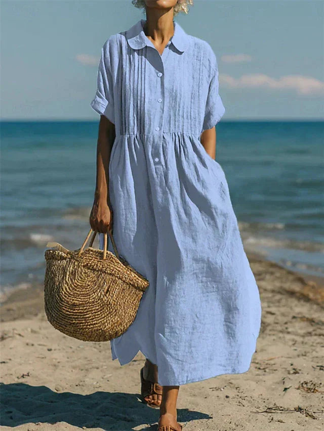 Robe Chemise Midi en Coton Fluide - Élégance Décontractée pour Femme