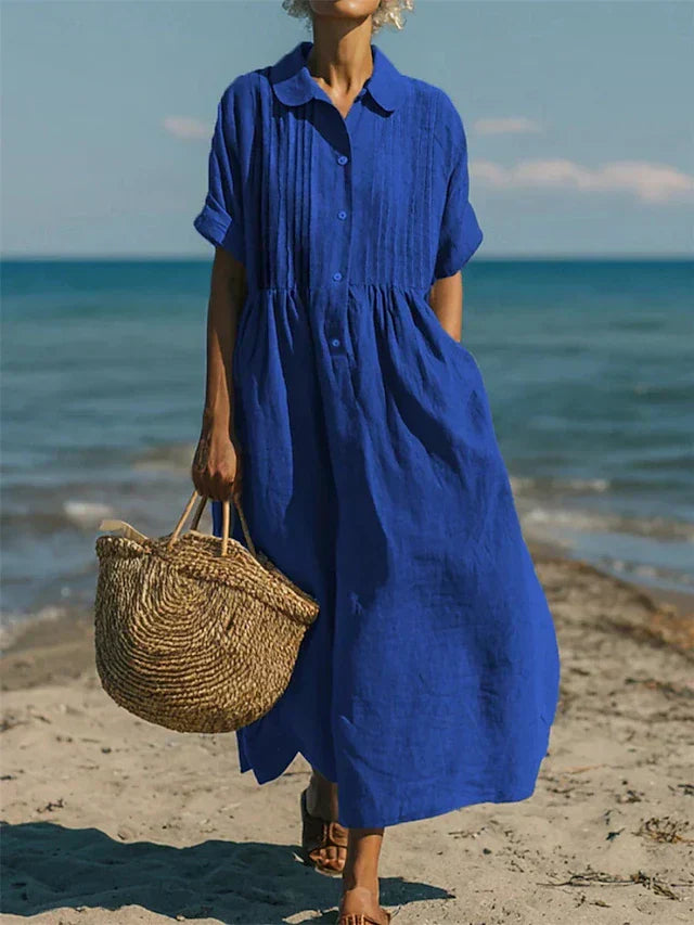 Robe Chemise Midi en Coton Fluide - Élégance Décontractée pour Femme