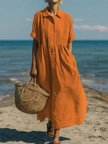 Robe Chemise Midi en Coton Fluide - Élégance Décontractée pour Femme