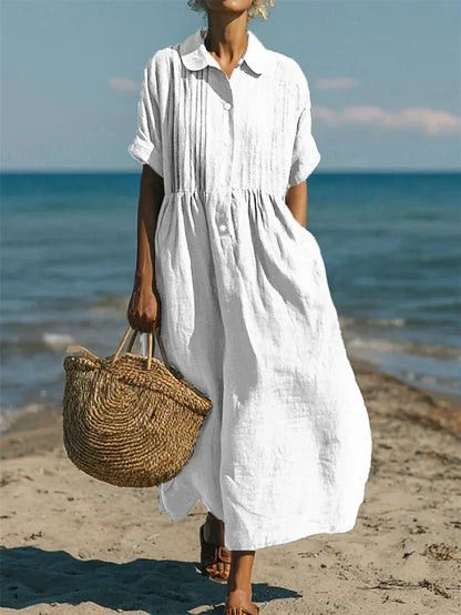 Robe Chemise Midi en Coton Fluide - Élégance Décontractée pour Femme