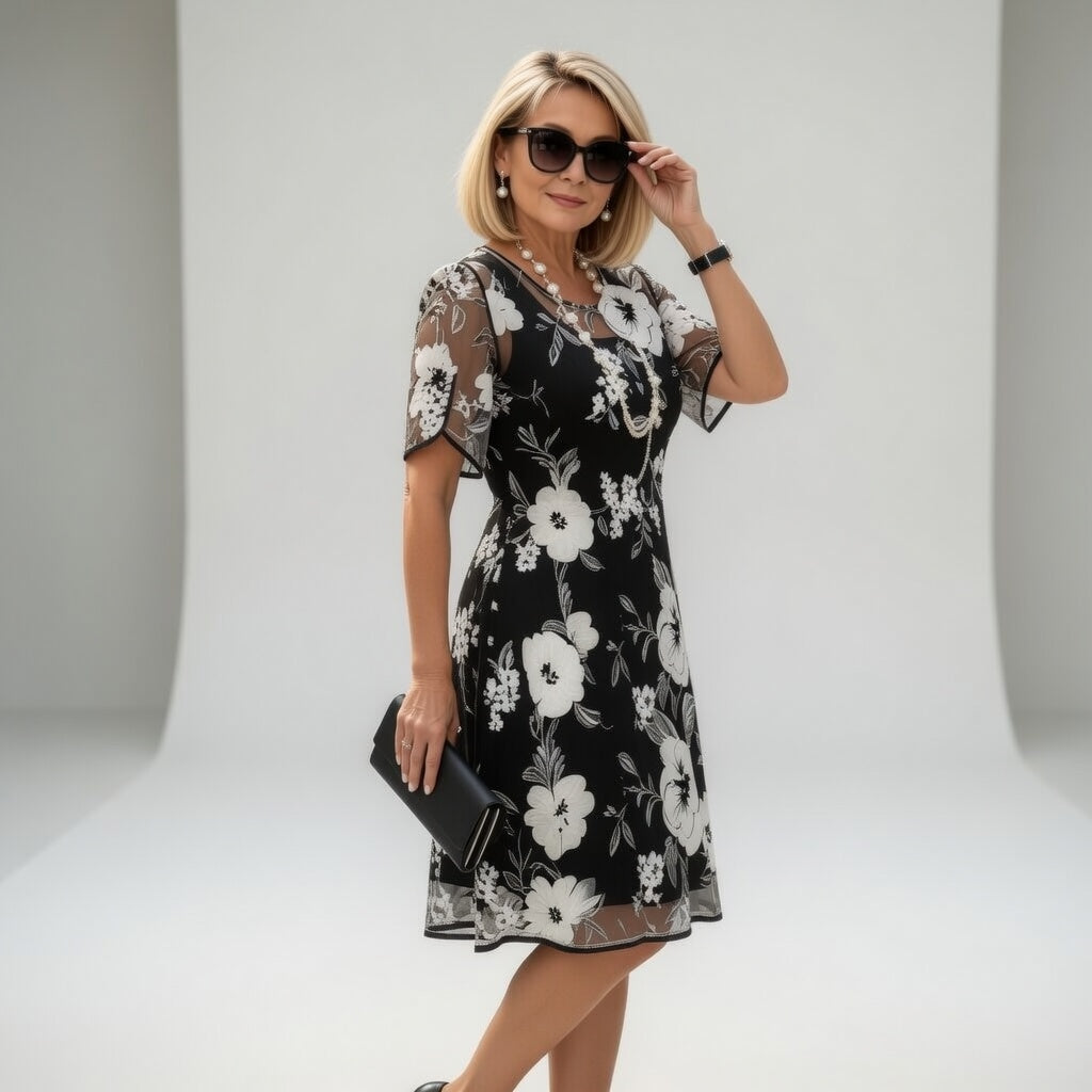 Robe midi en chiffon floral — Élégance naturelle et raffinée