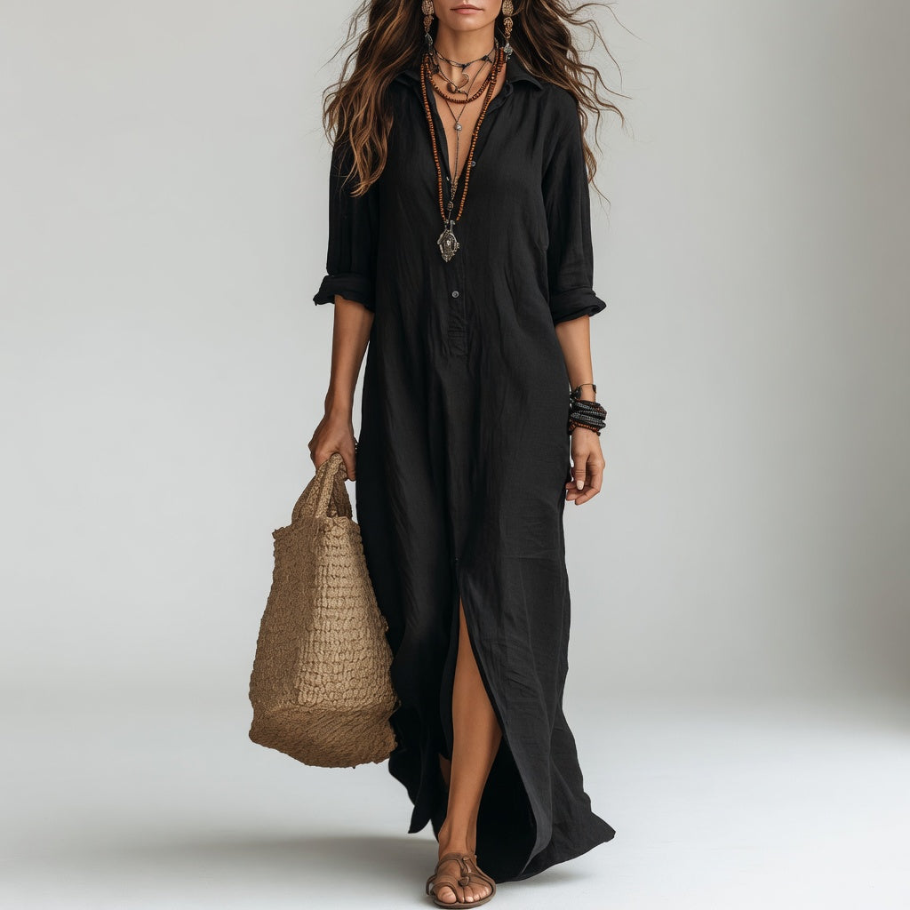 Robe longue chemise oversize bohémienne - Coton pur fluide et intemporel