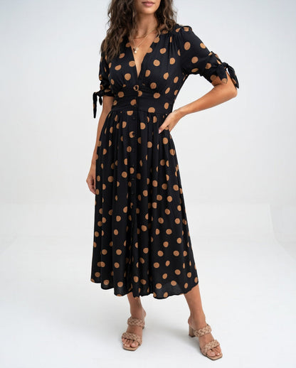 Robe Midi à Pois - Élégance Intemporelle pour Femme