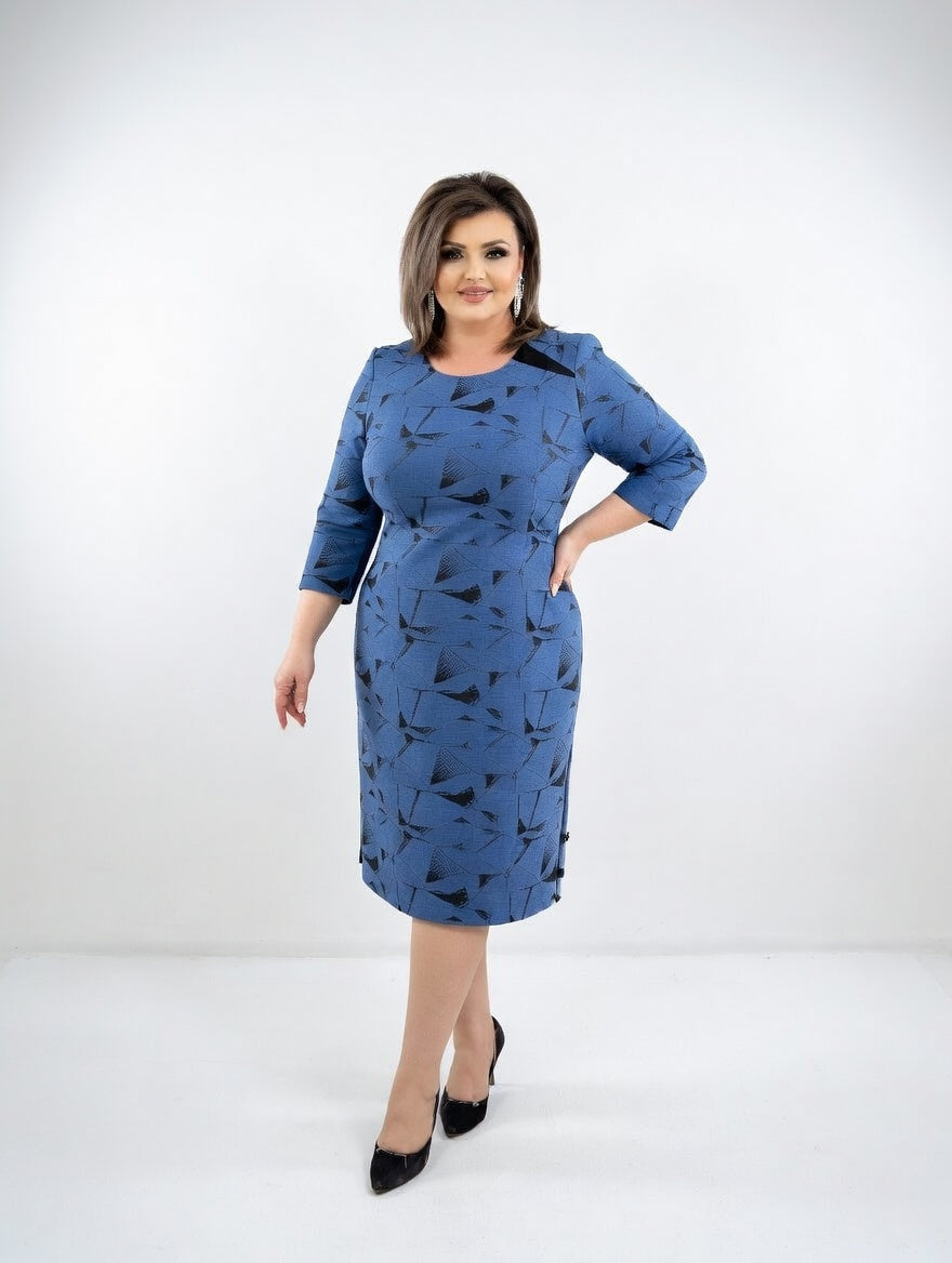 Robe Midi Structurée avec Motif Graphique — Élégance Intemporelle et Confort