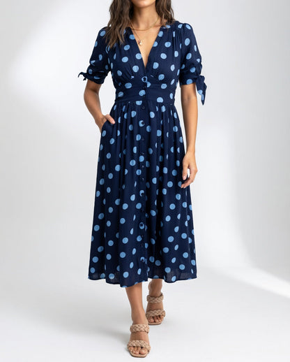 Robe Midi à Pois - Élégance Intemporelle pour Femme